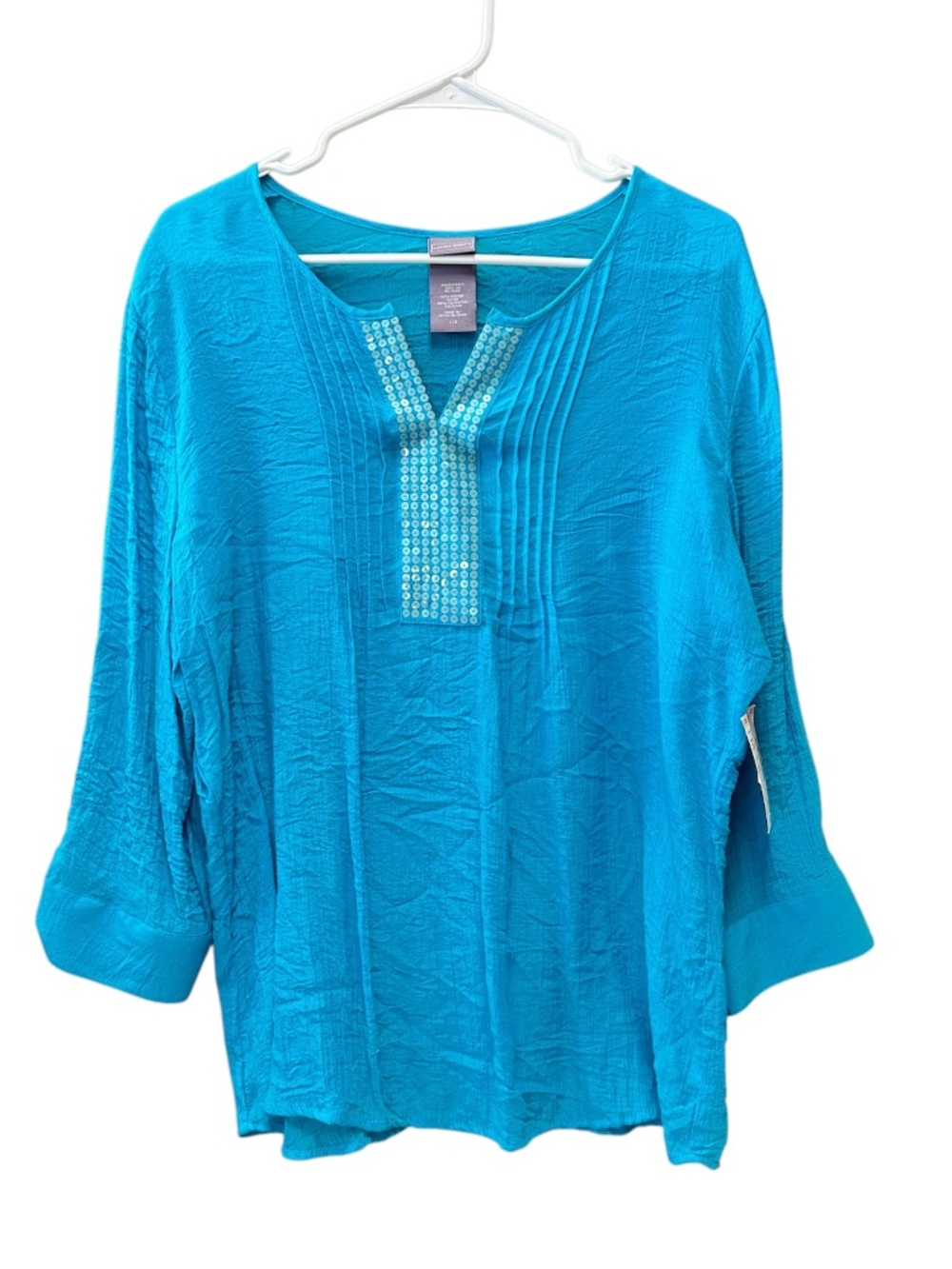 NWT Laura Scott Sequined Tunic Pullover Blouse Shirt Blue Size Large